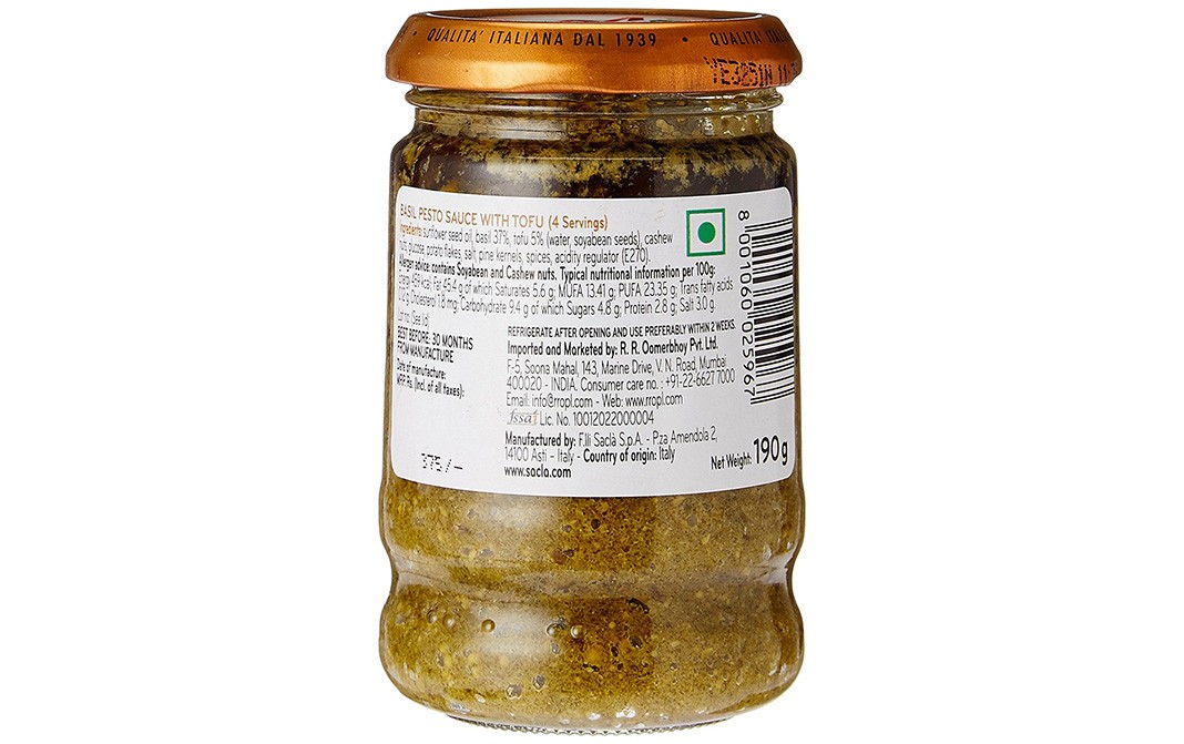 Sacla Basil Pesto    Glass Jar  190 grams